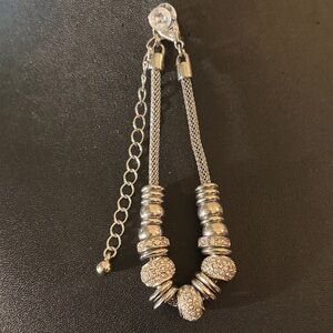 Rhinestone and Silver Beaded Chain Bracelet